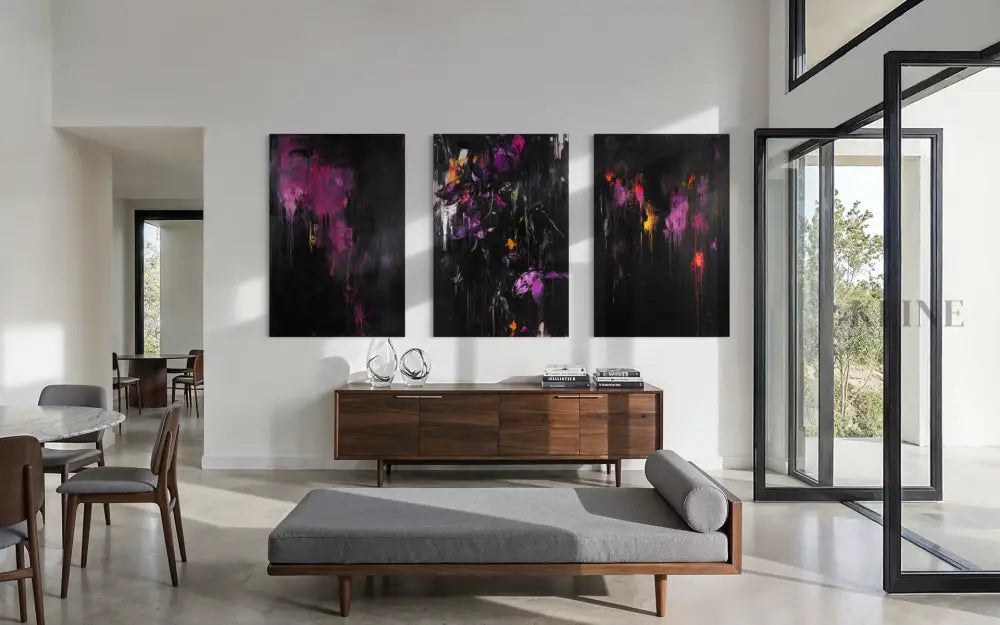 Purple Abstract Triptych - Hand Painting