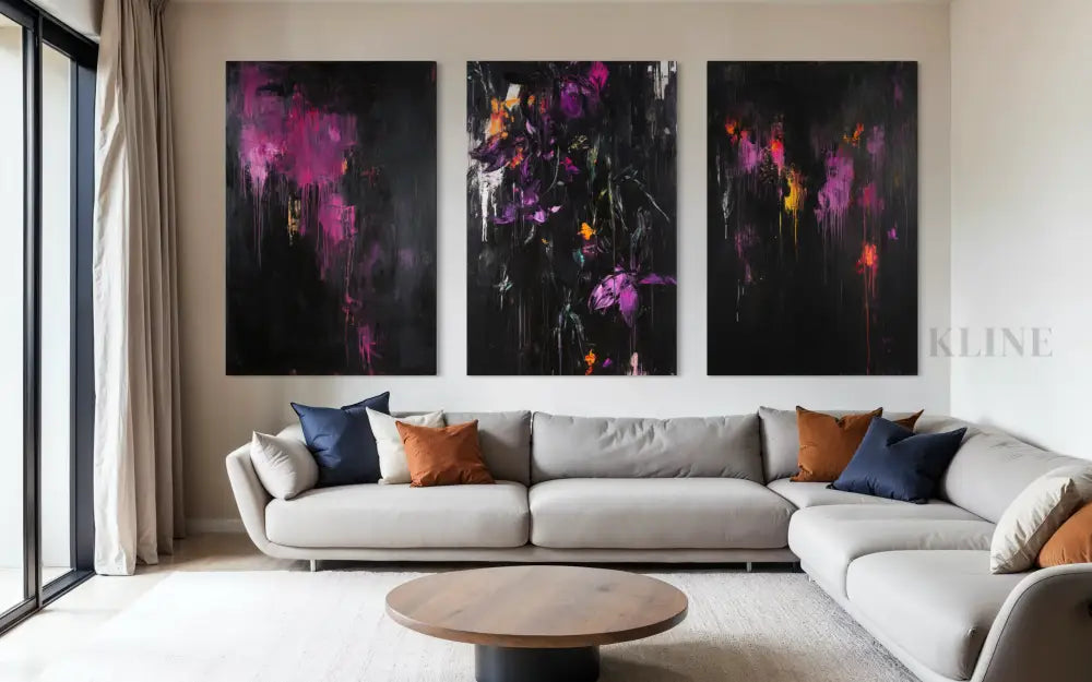 Purple Abstract Triptych - Hand Painting