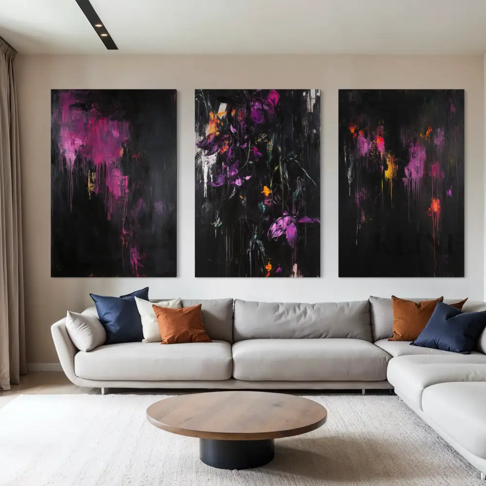 Purple Abstract Triptych - Hand Painting