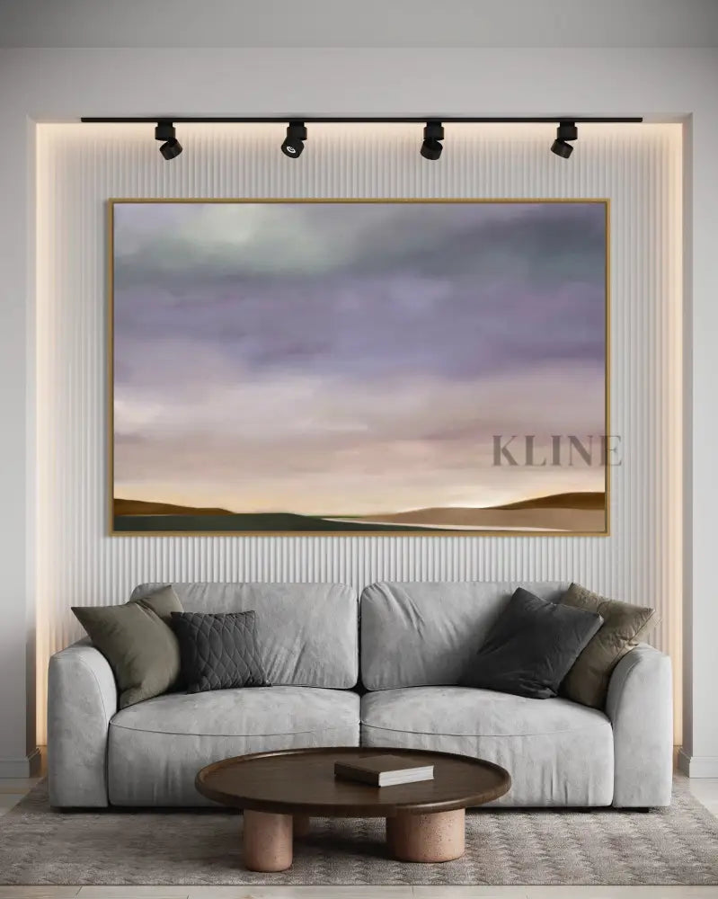 Purple Sky - Hand Painting Arte de la pared de la lona