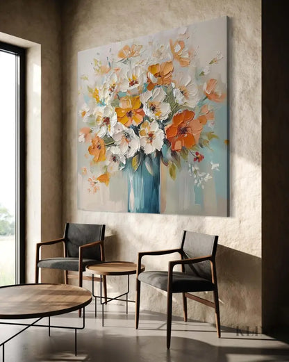 Radiance in Full Bloom artwork featuring vibrant florals by Amy Wu, enhancing modern interior decor with hopefulness.