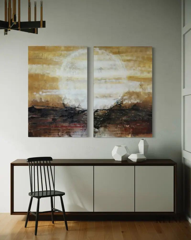 Radiant Solstice 2 Panel Art - Hand Painting Set di quadri su tela