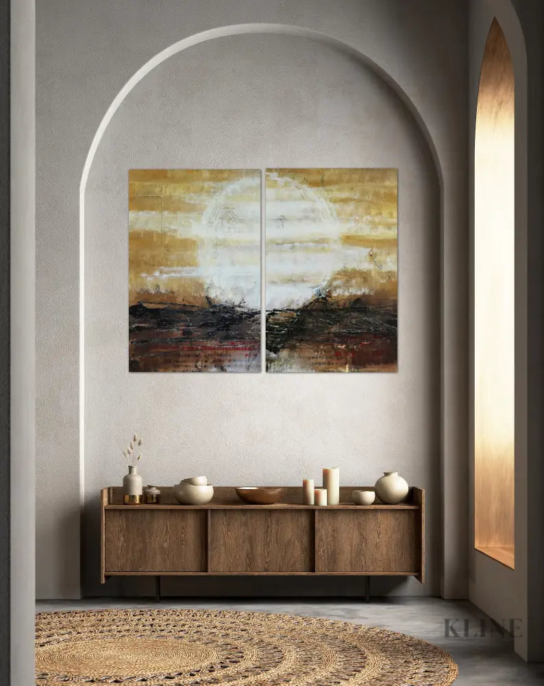 Radiant Solstice 2 Panel Art - Hand Painting Set di quadri su tela