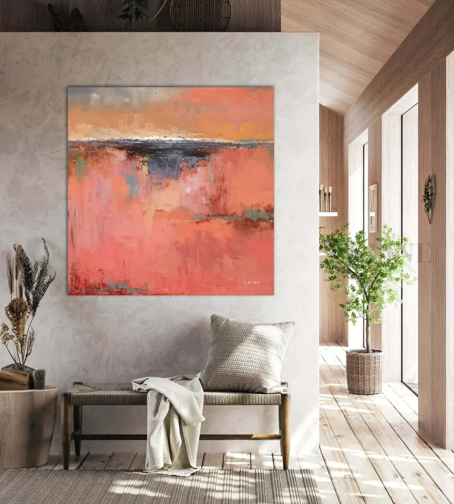 Radiate Canvas - Hand Painting Orangefarbene Wandkunst
