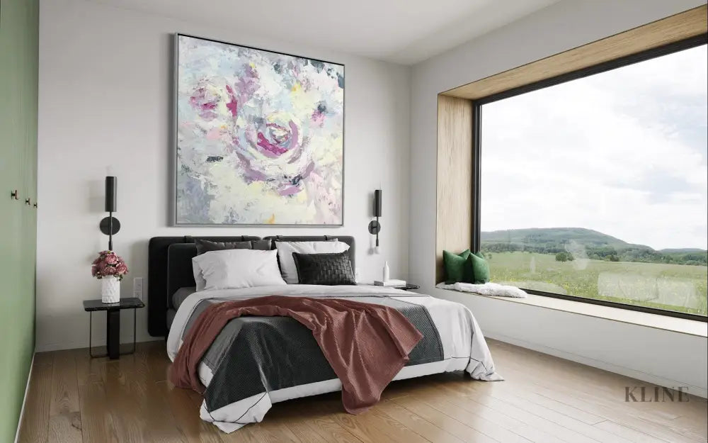 Radiate - Hand Painting Rosa Wandkunst