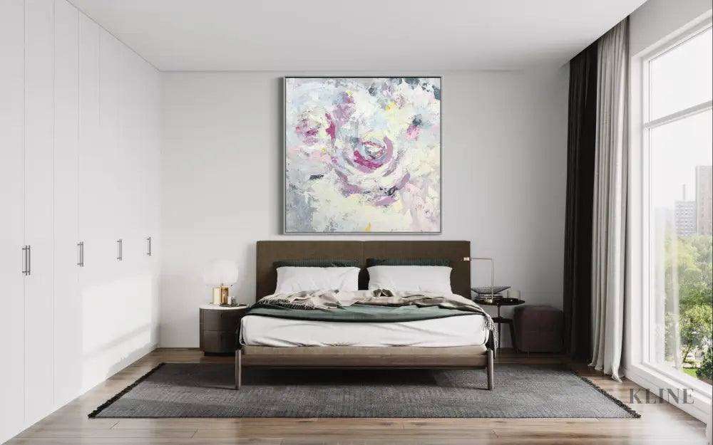 Radiate - Hand Painting Rosa Wandkunst