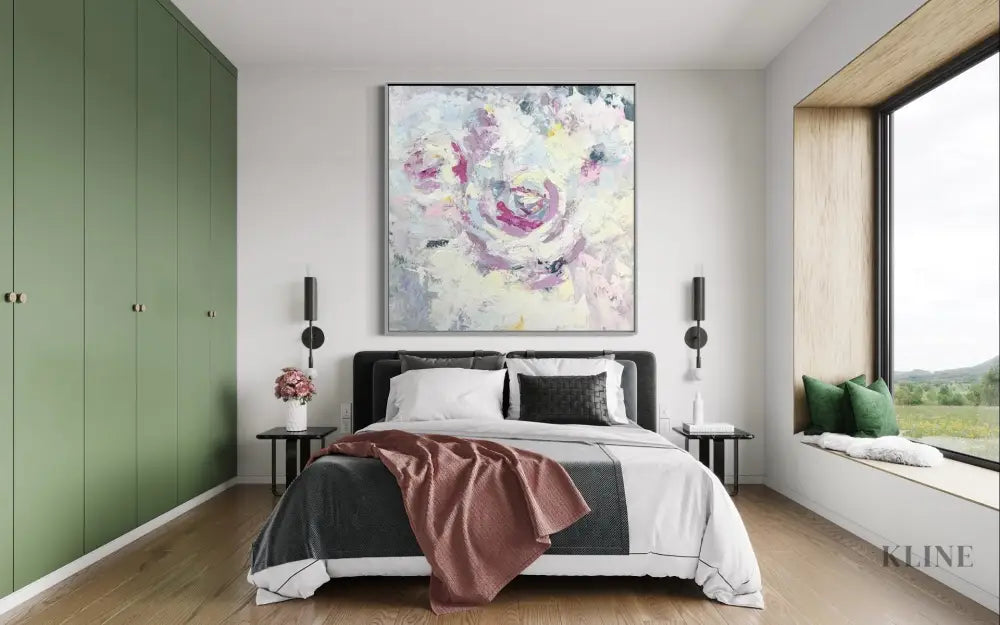 Radiate - Hand Painting Rosa Wandkunst