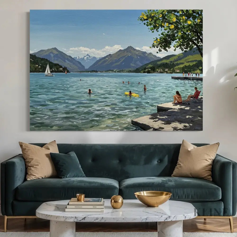 Sailboats and Swimmers - Hand Painting