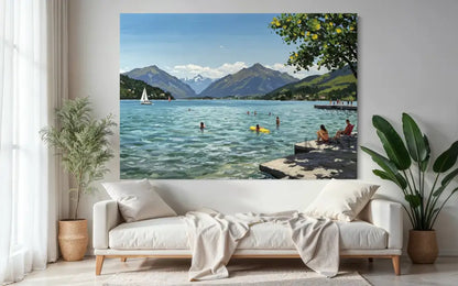 Sailboats and Swimmers - Hand Painting