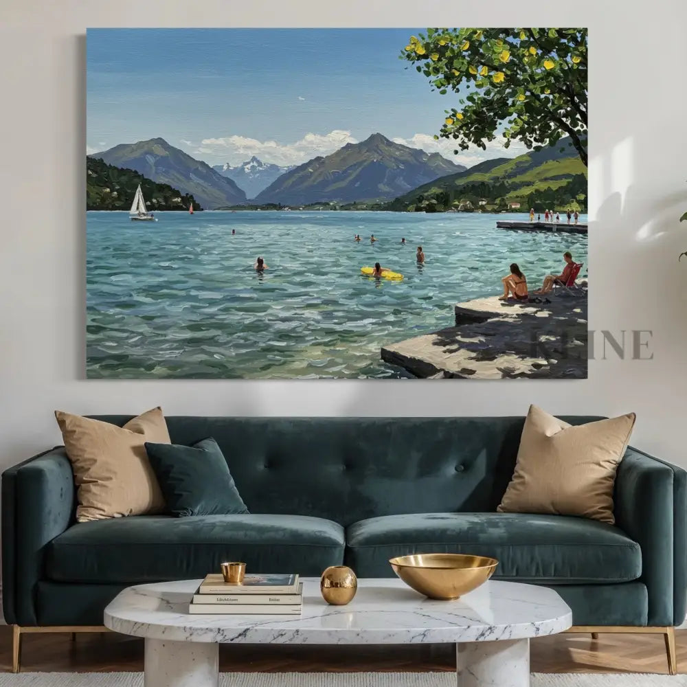 Sailboats and Swimmers - Hand Painting