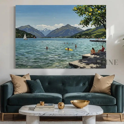 Sailboats and Swimmers - Hand Painting