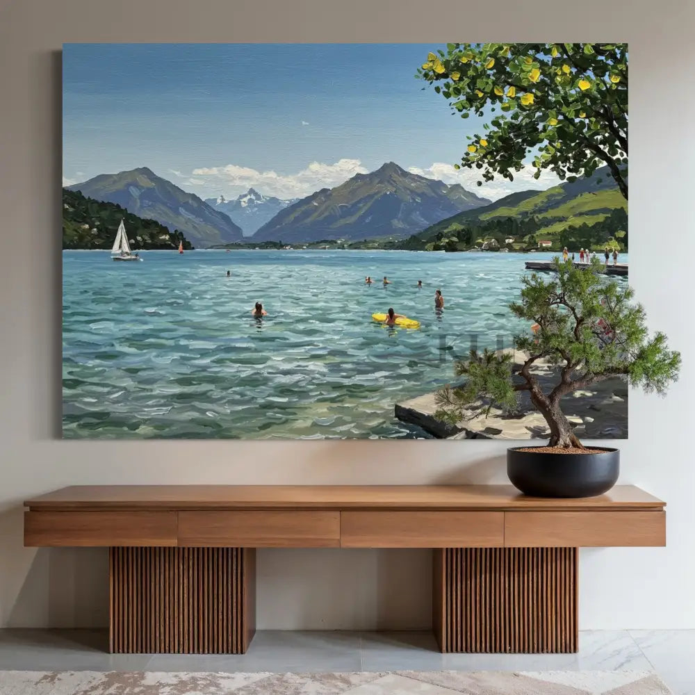 Sailboats and Swimmers - Hand Painting