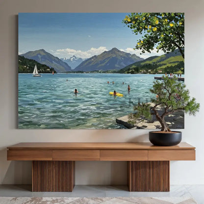Sailboats and Swimmers - Hand Painting