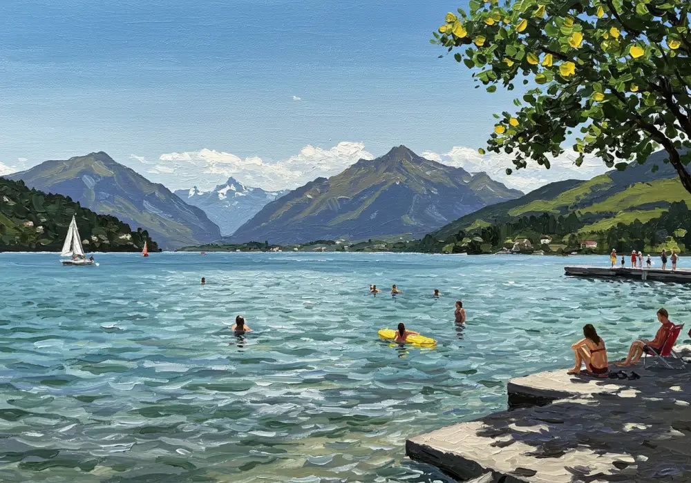 Sailboats and Swimmers - Hand Painting Nouveautés