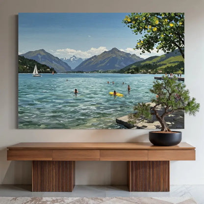Sailboats and Swimmers - Hand Painting