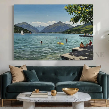 Sailboats and Swimmers - Hand Painting