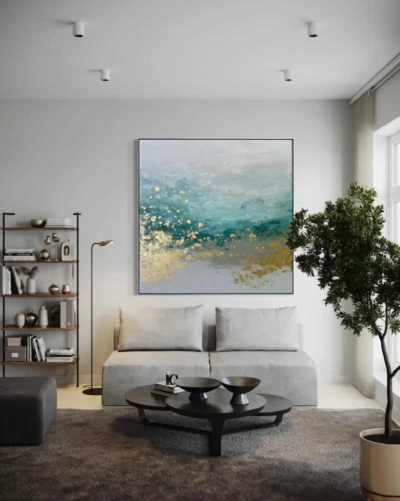 Seafoam and Gold Tide - Hand Painting