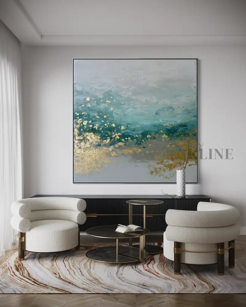 Seafoam and Gold Tide - Hand Painting 