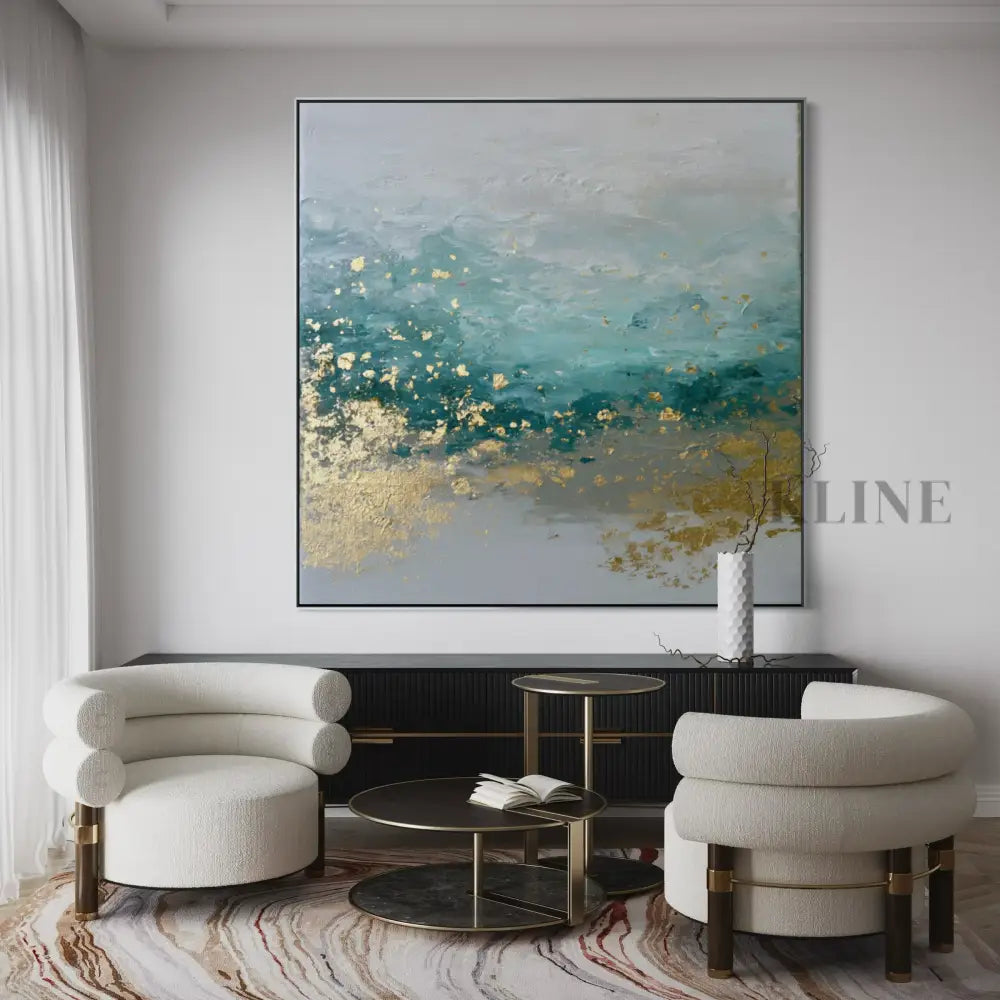 Seafoam and Gold Tide - Hand Painting 