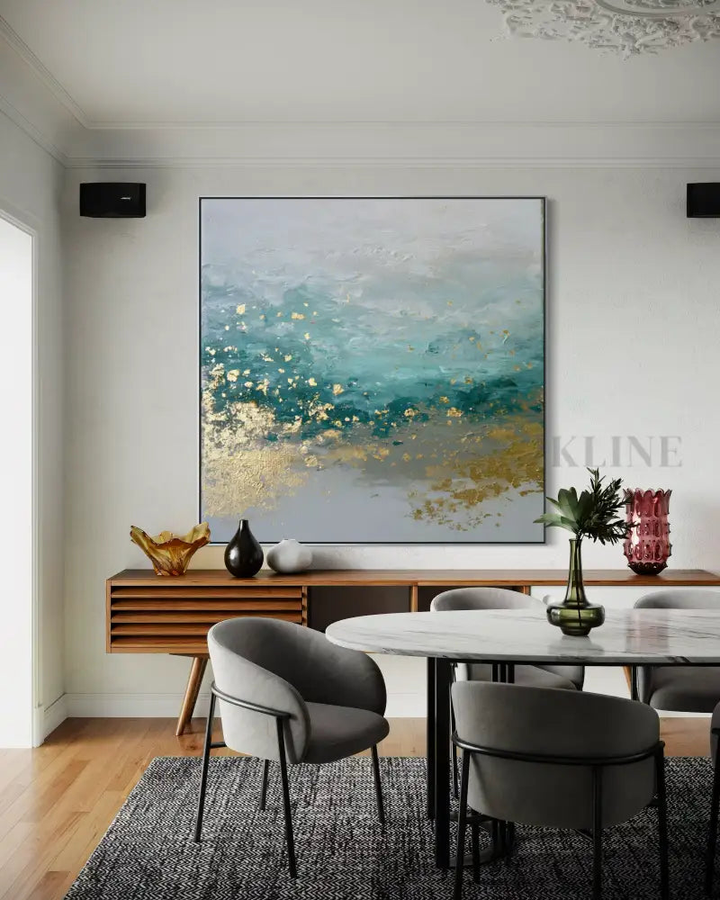 Seafoam and Gold Tide - Hand Painting Art mural de salon