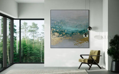 Seafoam and Gold Tide - Hand Painting