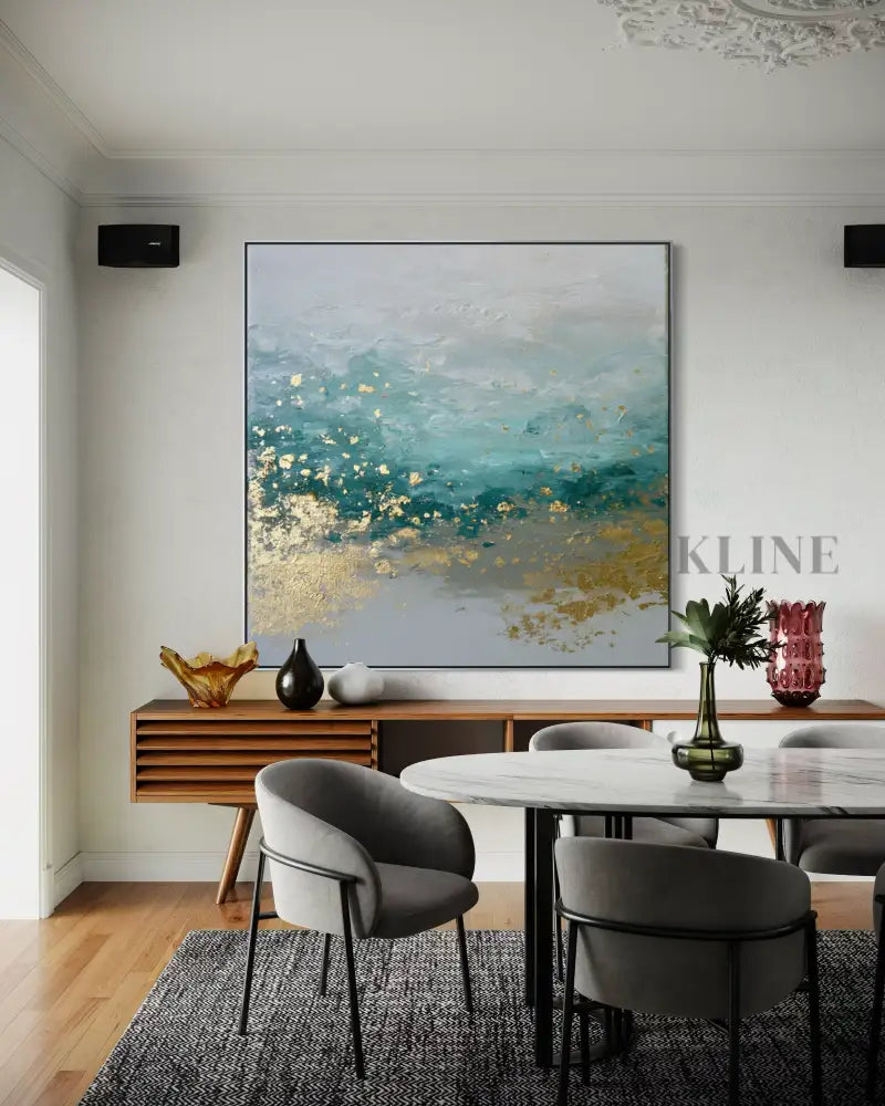Seafoam and Gold Tide - Hand Painting 