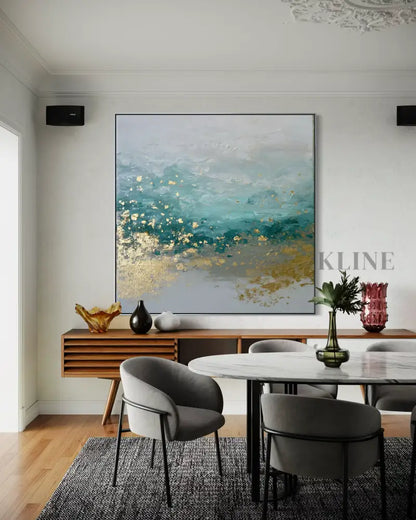 Seafoam and Gold Tide - Hand Painting