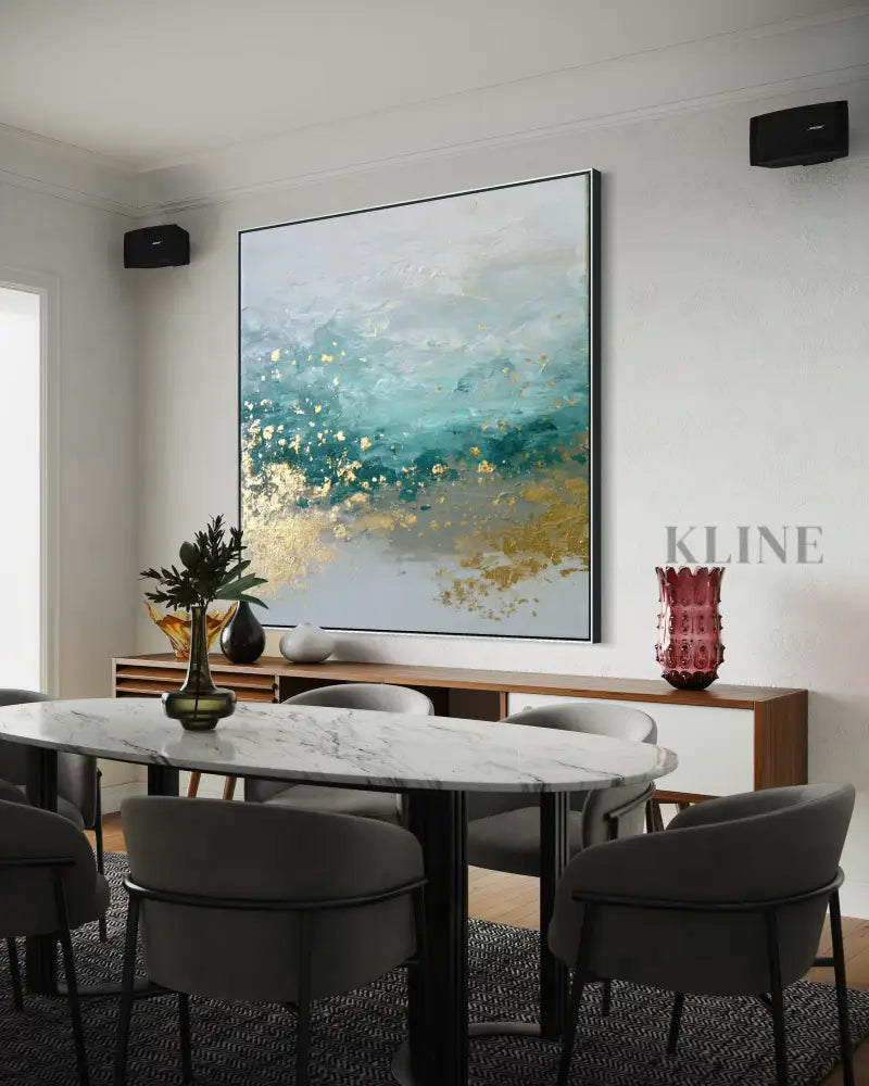 Seafoam and Gold Tide - Hand Painting