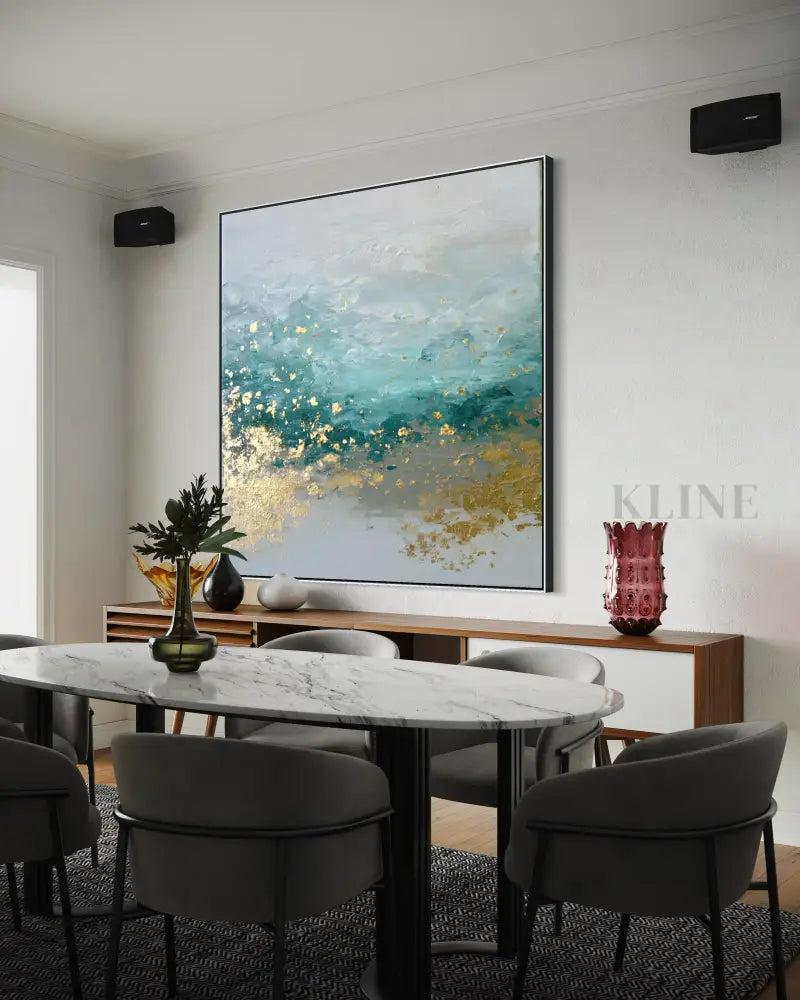 Seafoam and Gold Tide - Hand Painting