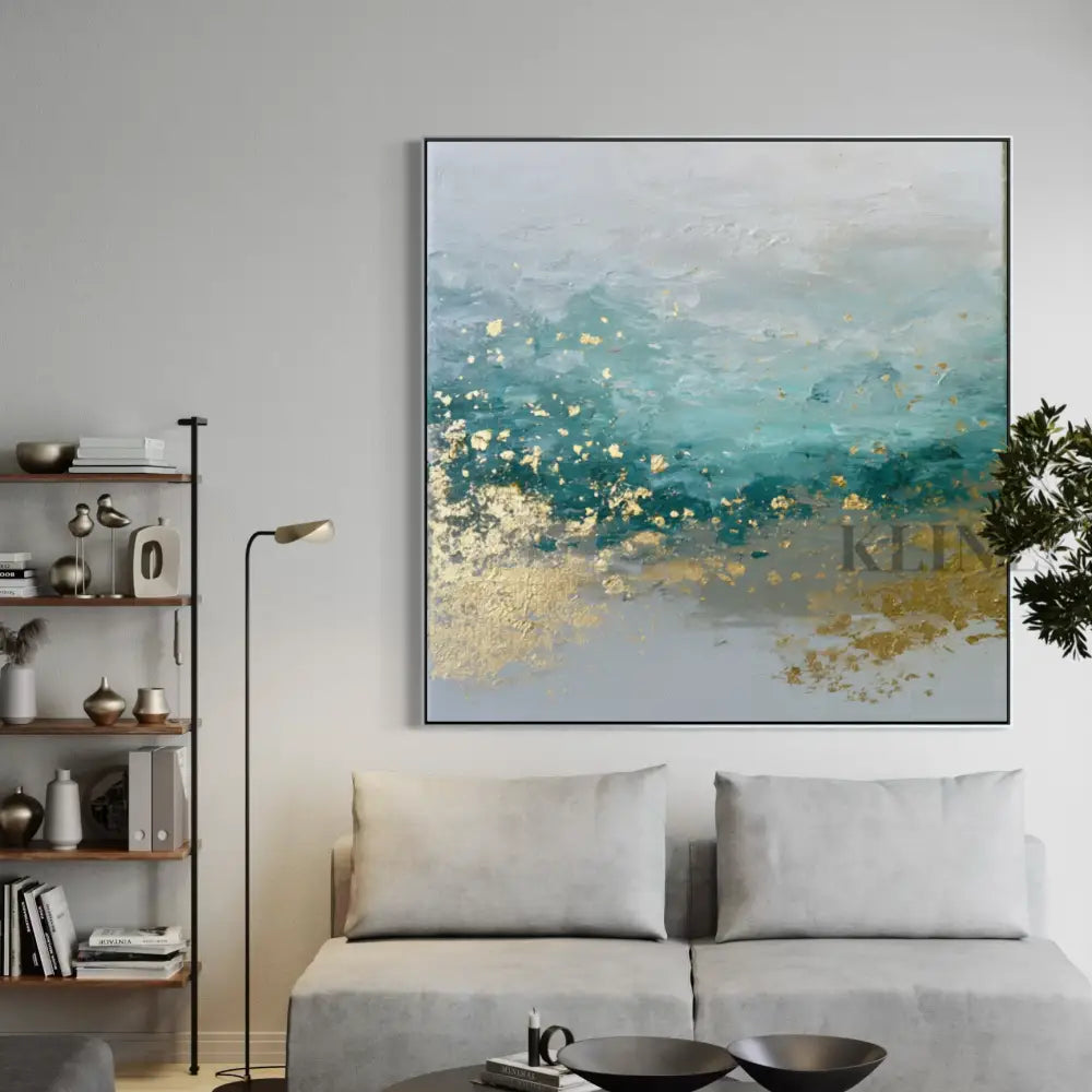 Seafoam and Gold Tide - Hand Painting 