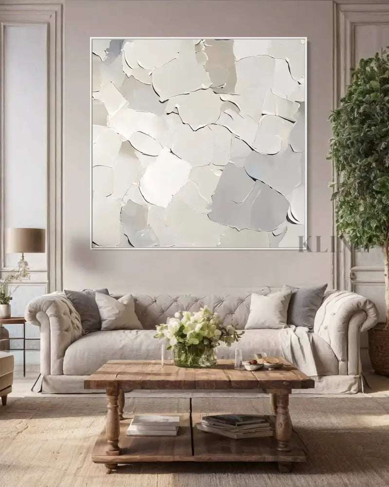 Soft Echoes - Hand Painting Art mural blanc