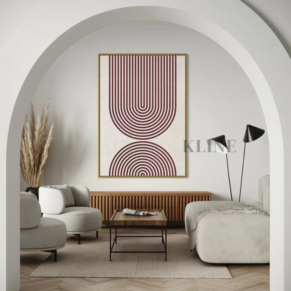 Striped Arches Burgundy - Hand Painting Wabi Sabi Wall Art