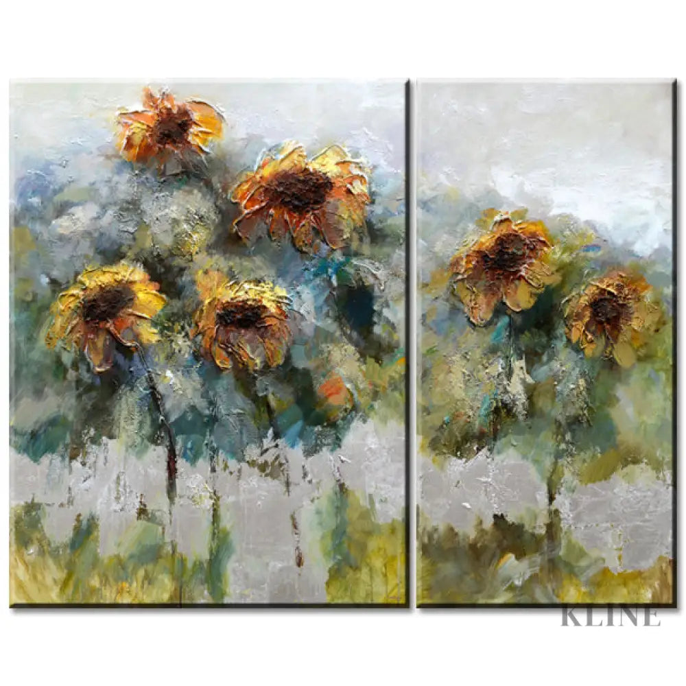 Sunflower 2 Panel Wall Art - Hand Painting Canvas Wall Art Sets