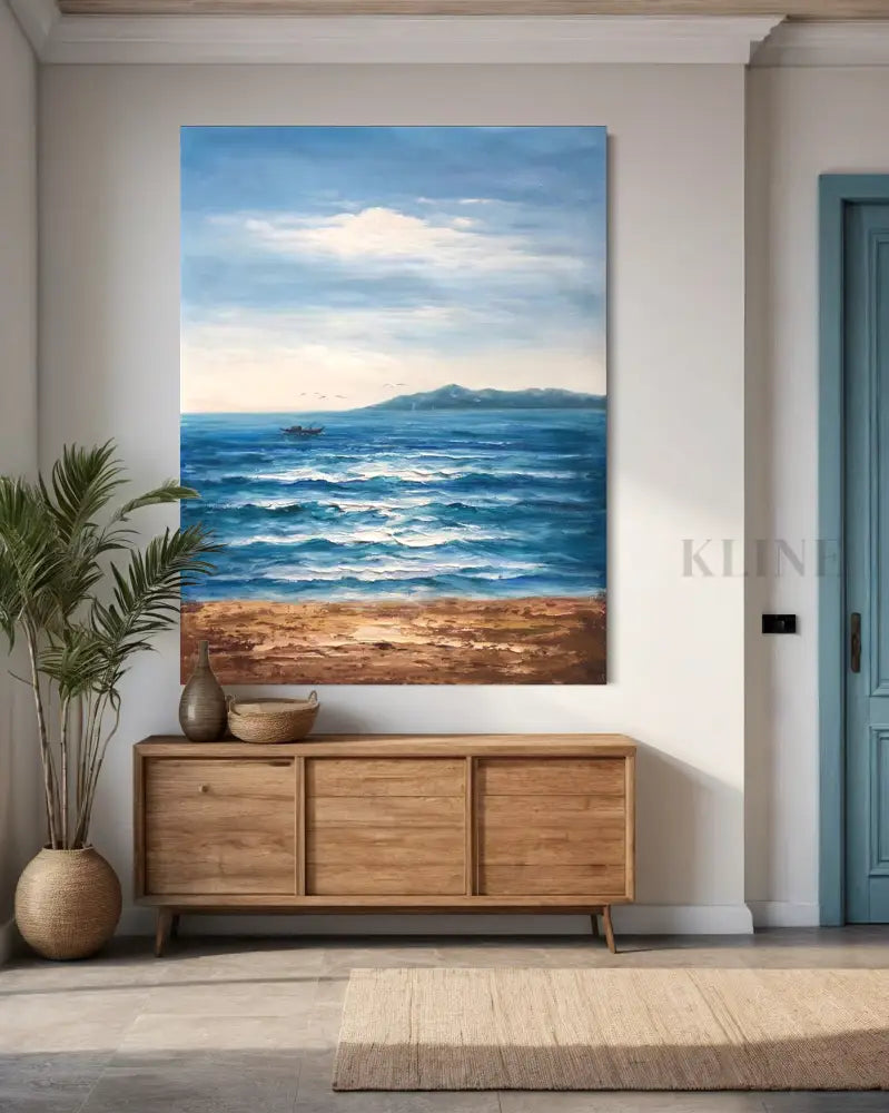 Sunlight Over Santorini - Hand Painting Ocean Coastal Wall Art