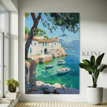 Sunlit Mediterranean Cove - Hand Painting
