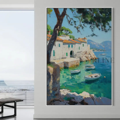 Sunlit Mediterranean Cove - Hand Painting