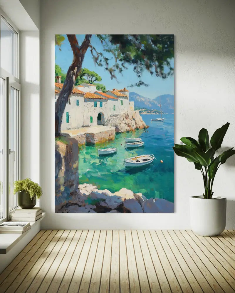 Sunlit Mediterranean Cove - Hand Painting