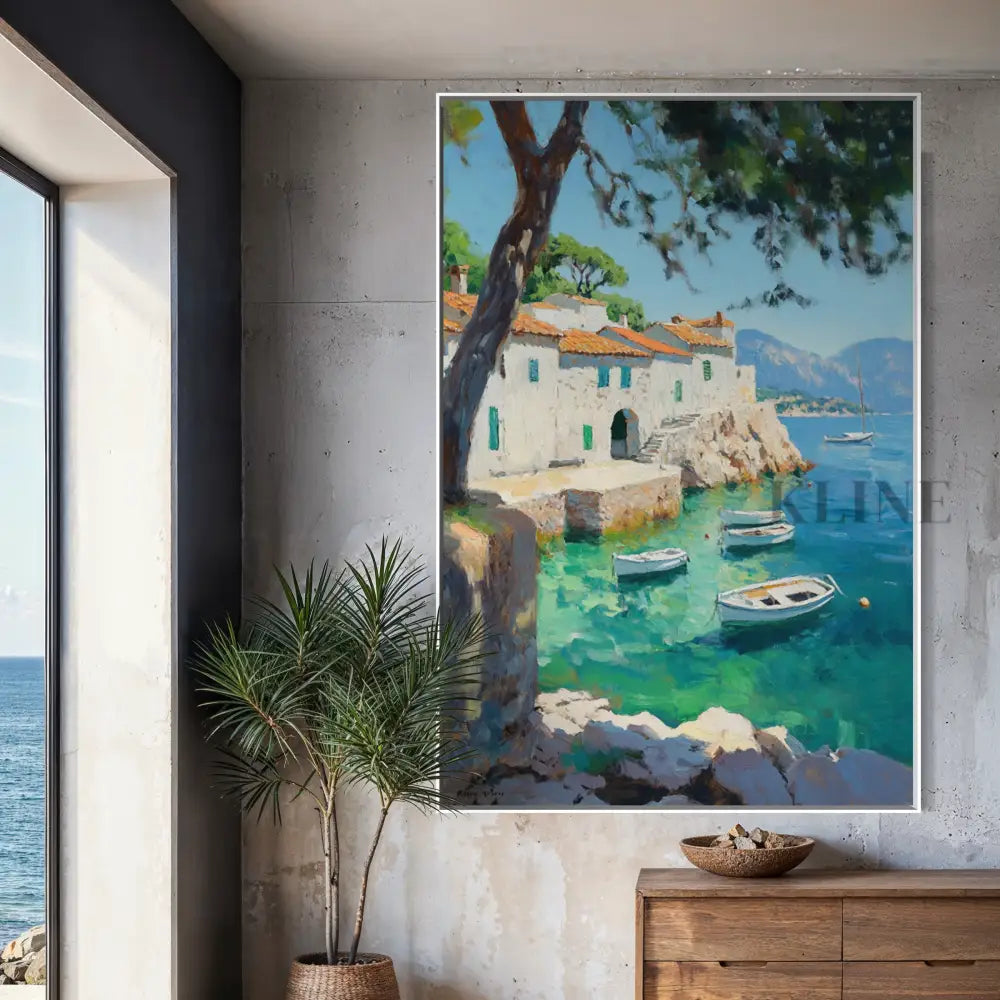 Sunlit Mediterranean Cove - Hand Painting