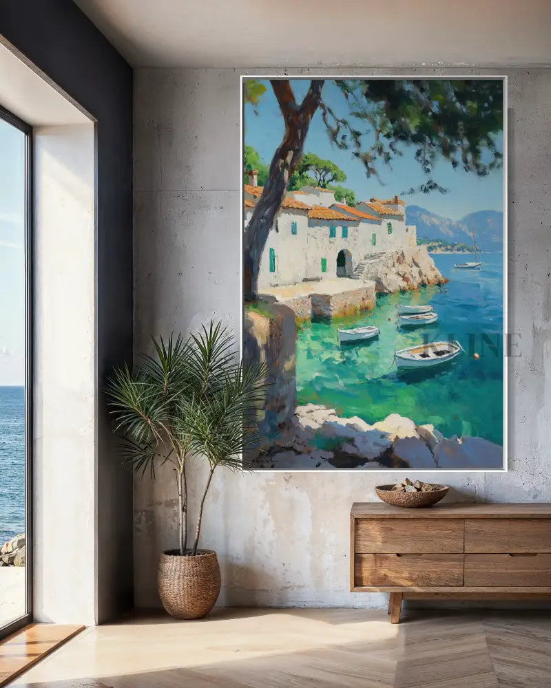 Sunlit Mediterranean Cove - Hand Painting القادمون الجدد