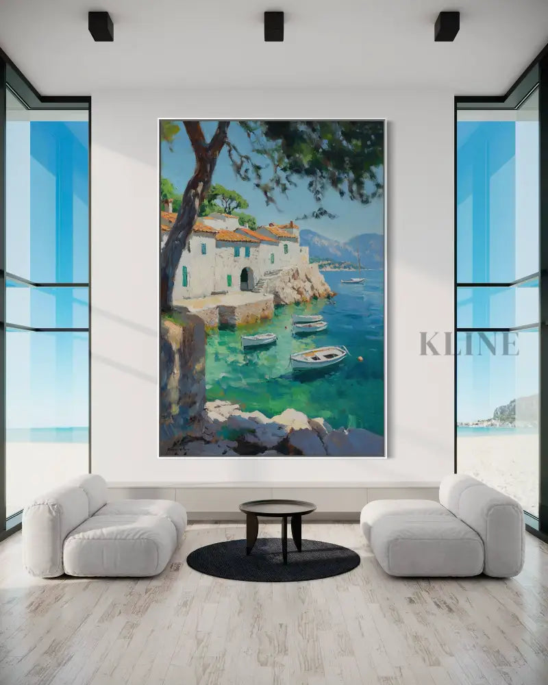 Sunlit Mediterranean Cove - Hand Painting