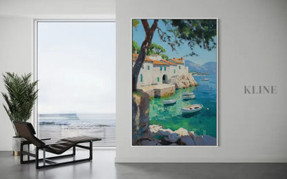 Sunlit Mediterranean Cove - Hand Painting