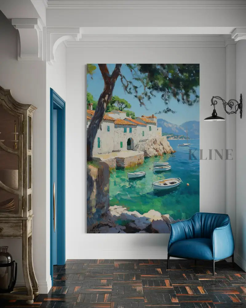 Sunlit Mediterranean Cove - Hand Painting القادمون الجدد