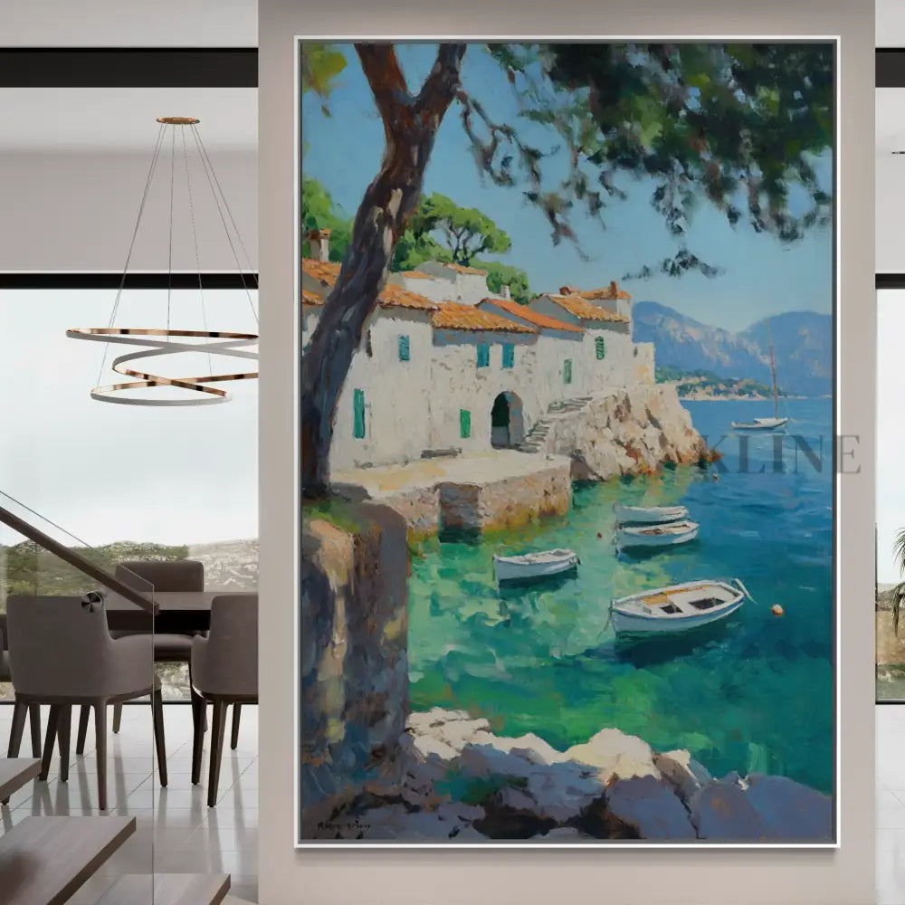 Sunlit Mediterranean Cove - Hand Painting القادمون الجدد