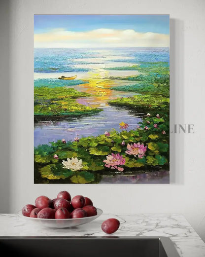 Sunset Chant of the Lotus - Hand Painting