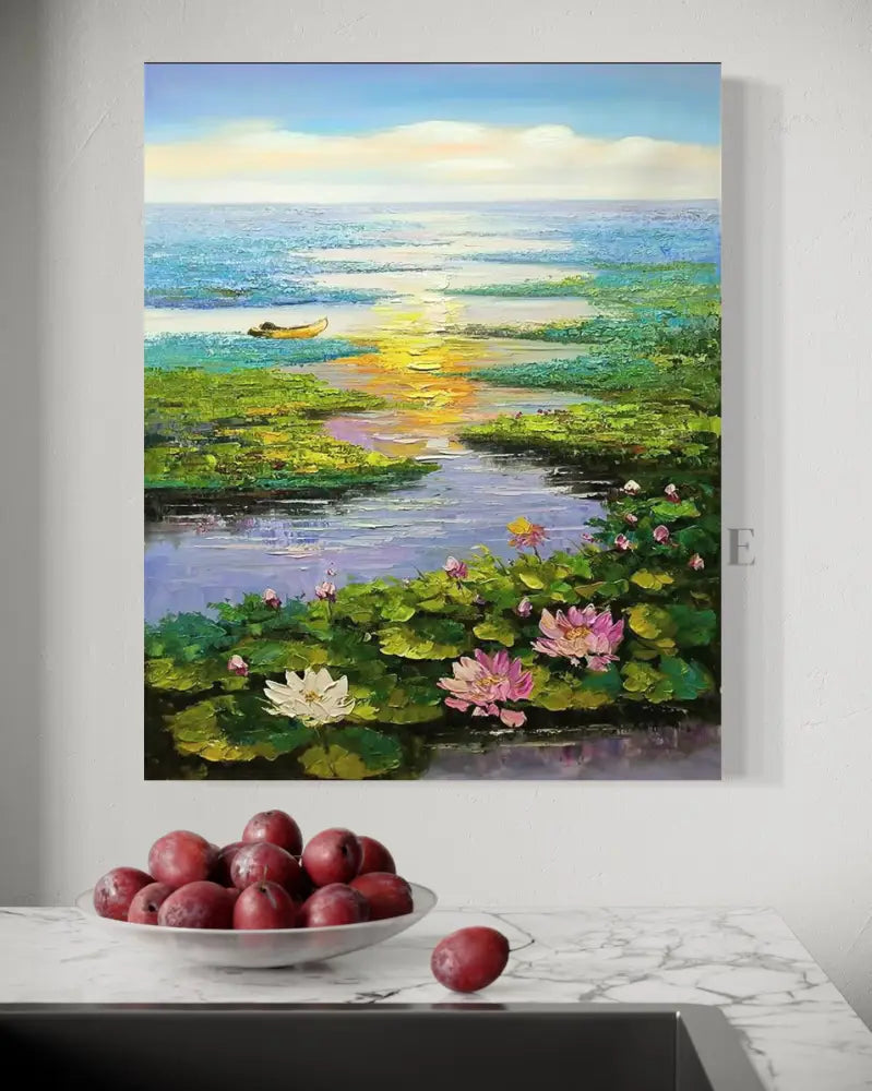 Sunset Chant of the Lotus - Hand Painting