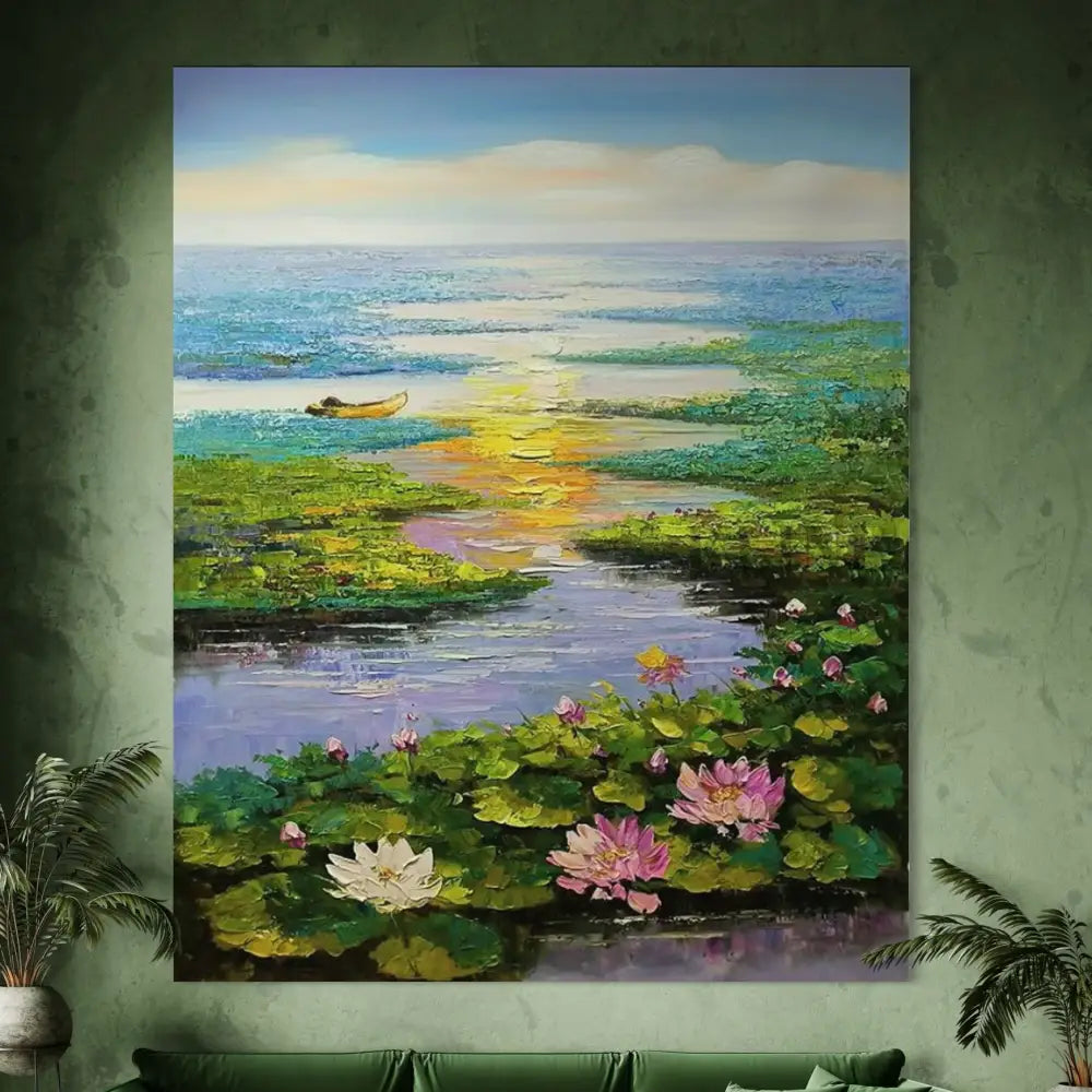 Sunset Chant of the Lotus - Hand Painting Arte della parete per salotto