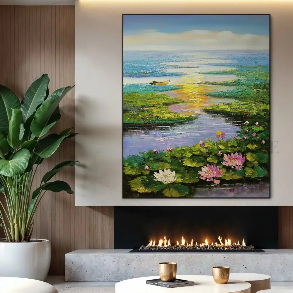 Sunset Chant of the Lotus - Hand Painting