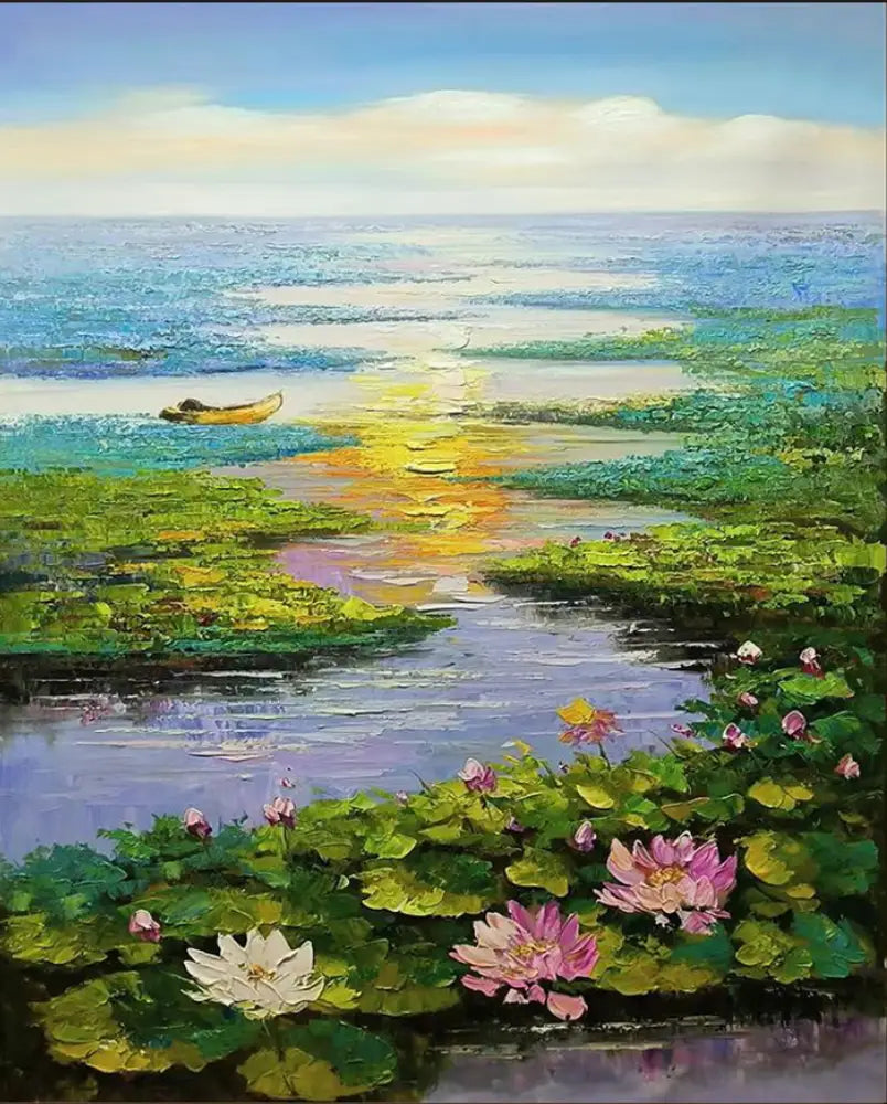 Sunset Chant of the Lotus - Hand Painting