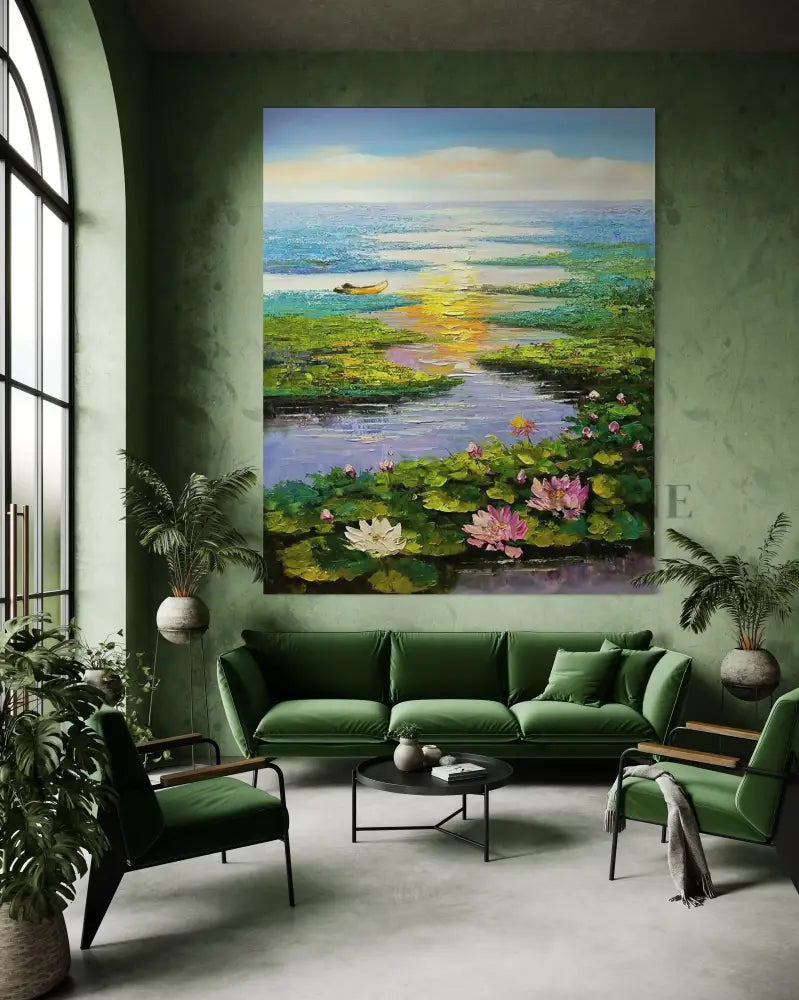 Sunset Chant of the Lotus - Hand Painting Arte della parete per salotto
