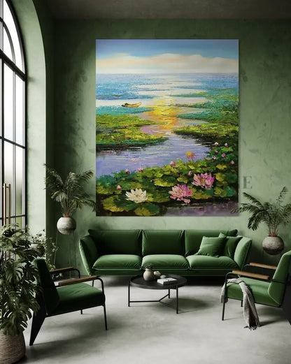 Sunset Chant of the Lotus - Hand Painting